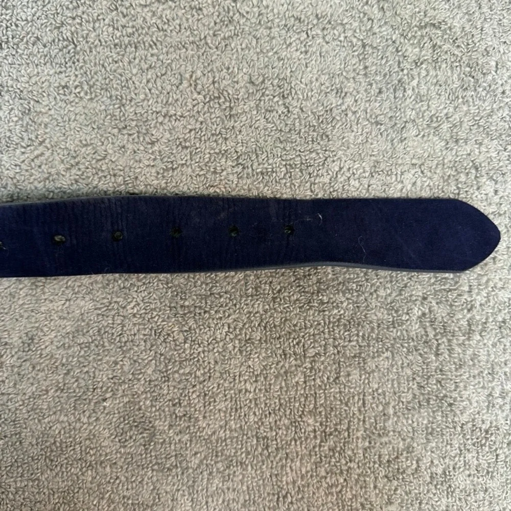 Navy Blue Faux Suede Leather Belt Mens XL 42-44 Silver Buckle Matte Finish